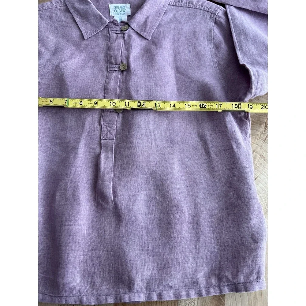 Sigrid Olsen Roll Tab Sleeve Button-Up Blouse 100% Linen Lilac Purple S - Picture 6 of 9